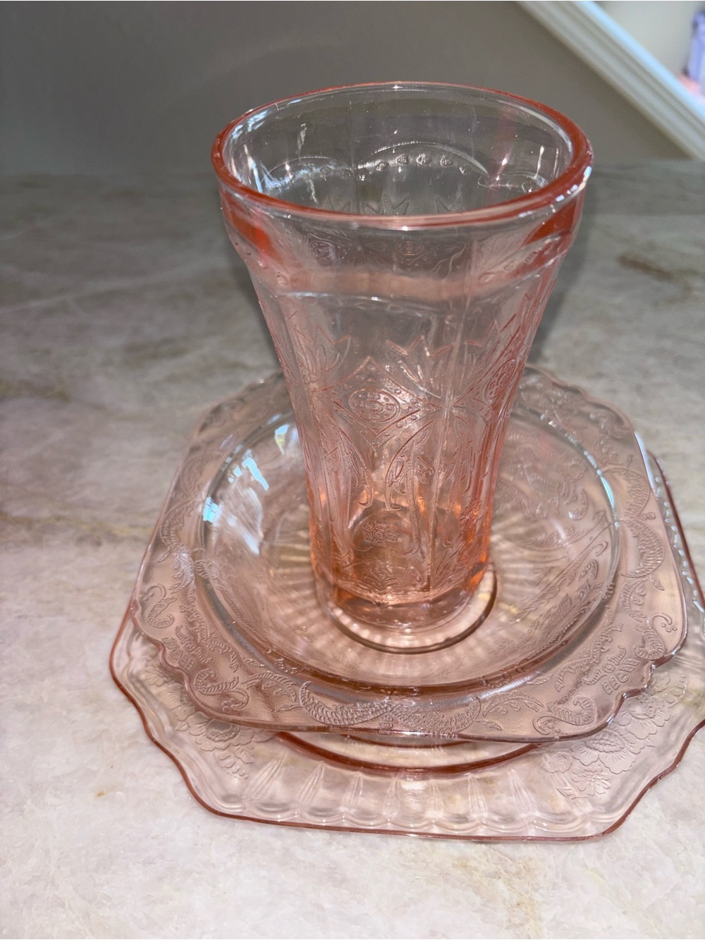 Pink depression, glass vintage excellent condition, lot of three